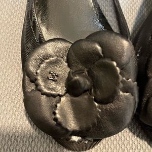 Chanel camellia black mules shoes flower